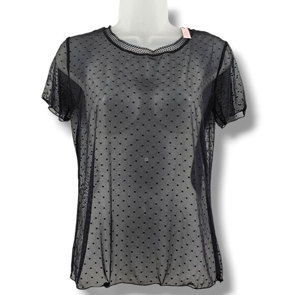 Victorias Secret Sheer Top Black Polka Dot Mesh XS Sexy Whimsigoth Vampy NEW - Picture 1 of 11
